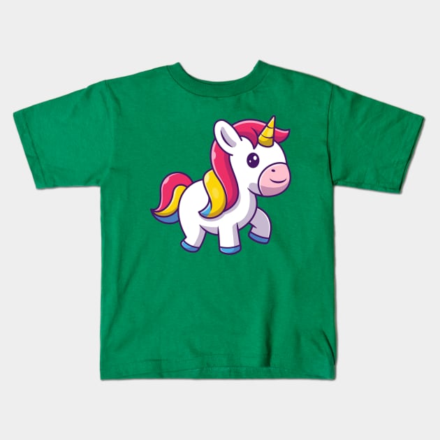 Cute Unicorn Walking Cartoon Kids T-Shirt by Catalyst Labs